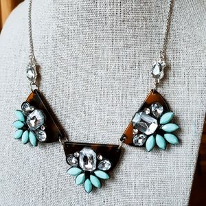 Tortoise Mint Marquis Stones Silver Tone Statement Necklace Signed LC Conrad?